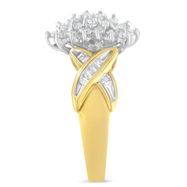 10K Two-Toned Gold Round Baguette Diamond Cluster Ring (1/2 Cttw, I-J Color, I2-I3 Clarity) - Size  N162-004372R675