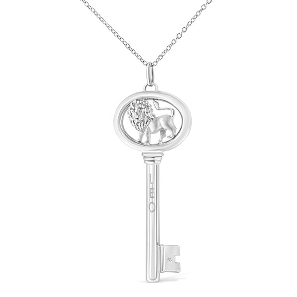 .925 Sterling Silver Diamond Accent Leo Zodiac Key 18" Pendant Necklace (K-L Color, I1-I2 Clarity) N162-018438NASH