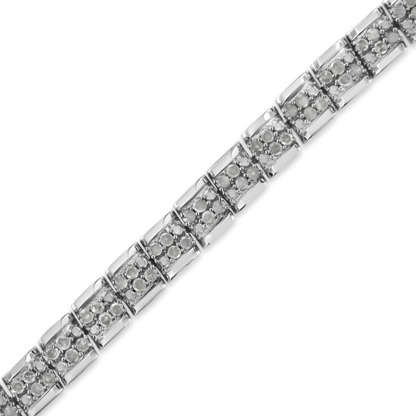 .925 Sterling Silver 2.0 Cttw Diamond 7" Round Miracle Plate Link Bracelet (I-J Color, I2-I3 Clarit N162-60-7924WDM