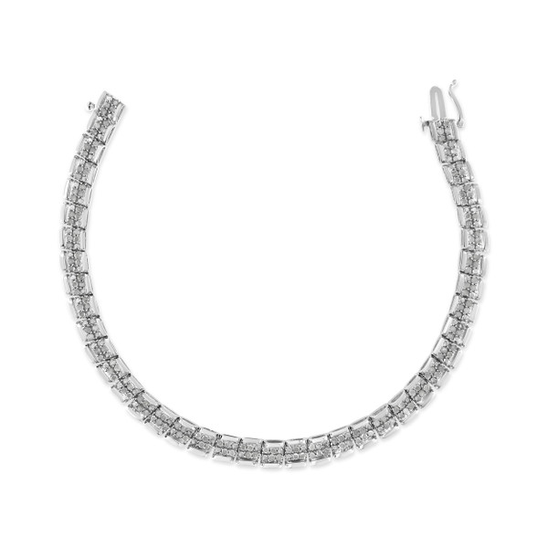.925 Sterling Silver 2.0 Cttw Diamond 7" Round Miracle Plate Link Bracelet (I-J Color, I2-I3 Clarit N162-60-7924WDM