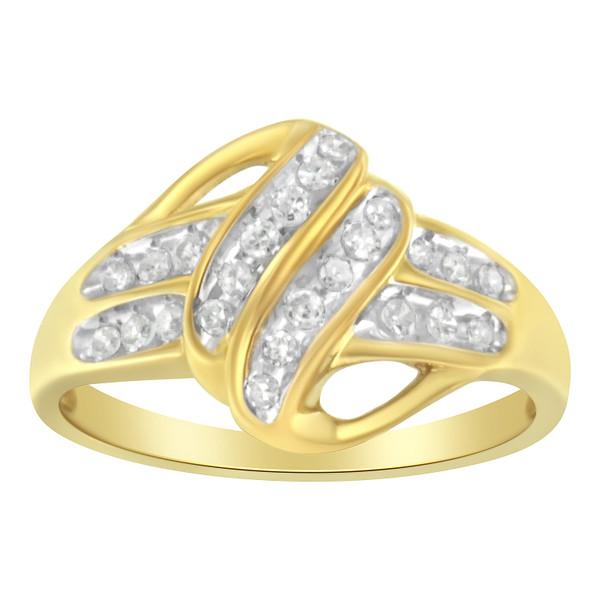 10K Yellow Gold Plated .925 Sterling Silver 1.0 Cttw Diamond Flower Cluster Open Halo Floral Ring ( N162-016480R700