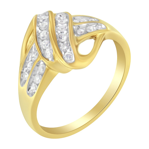 10K Yellow Gold Plated .925 Sterling Silver 1.0 Cttw Diamond Flower Cluster Open Halo Floral Ring ( N162-016480R700