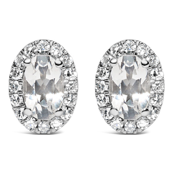 10K White Gold 5x3 MM Oval White Topaz and Diamond Halo Stud Earrings (I-J Color, I1-I2 Clarity) N162-022335EASH