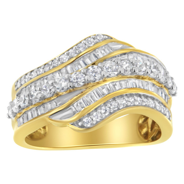 10K Yellow Gold 1.0 Cttw Baguette and Round Diamond Multi-Row Wave Bypass Ring ( Color, Clarity) -  N162-016566R900