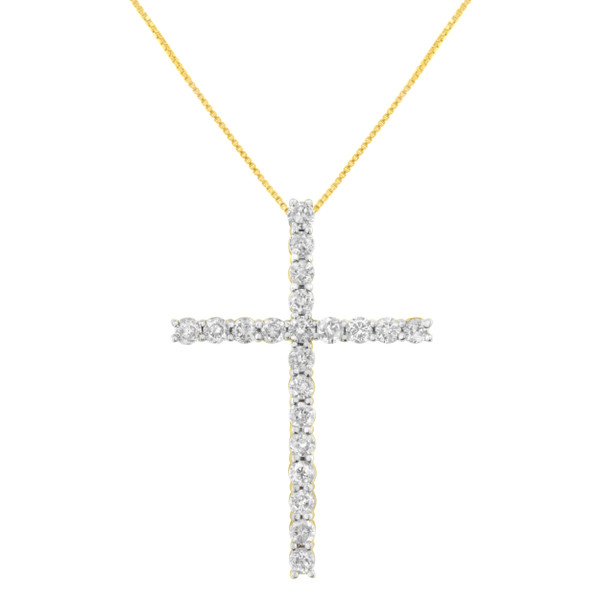 10K Yellow Gold Plated .925 Sterling Silver 4.0 Cttw Round Cut Diamond Cross Pendant Necklace (J-K  N162-80-7604YDM