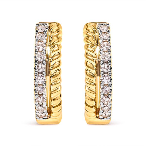 10K Yellow Gold 1/10 Cttw Diamond and Rope Twist Huggy Hoop Earrings (H-I Color, I1-I2 Clarity) N162-021113EASH