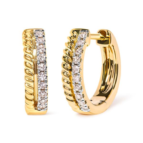 10K Yellow Gold 1/10 Cttw Diamond and Rope Twist Huggy Hoop Earrings (H-I Color, I1-I2 Clarity) N162-021113EASH