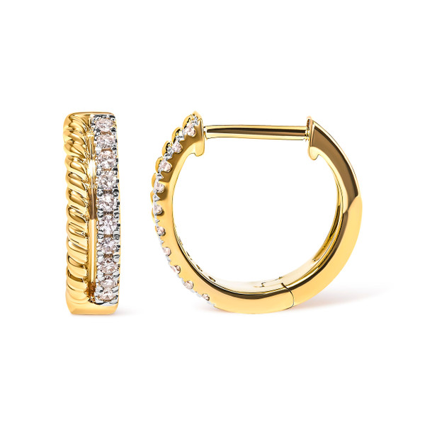 10K Yellow Gold 1/10 Cttw Diamond and Rope Twist Huggy Hoop Earrings (H-I Color, I1-I2 Clarity) N162-021113EASH