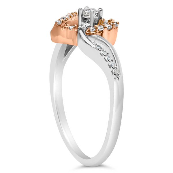 10K Rose Gold over .925 Sterling Silver  1/5  Cttw Diamond Split Shank Open Heart Cocktail Ring (I- N162-016445R600