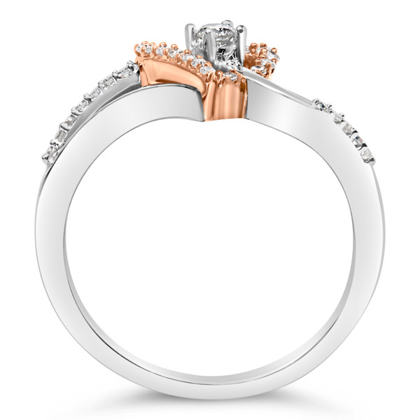 10K Rose Gold over .925 Sterling Silver  1/5  Cttw Diamond Split Shank Open Heart Cocktail Ring (I- N162-016445R600