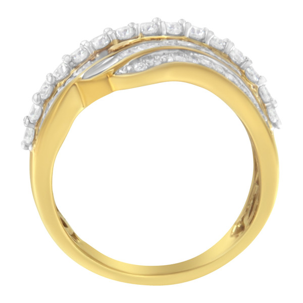 10K Yellow Gold 1.0 Cttw Baguette and Round Diamond Multi-Row Wave Bypass Ring (I-J Color, I1-I2 Cl N162-016564R600
