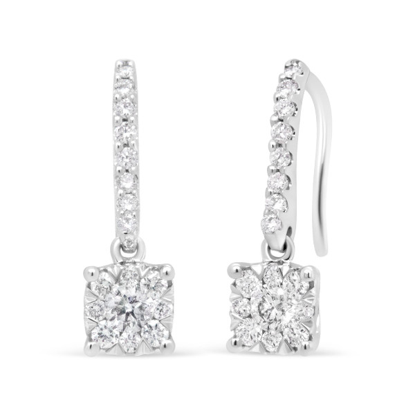 14K White 1/2 Cttw Round Diamond Halo Dangle Hook Earring - (H-I Color, SI2-I1 Clarity) N162-019919EASH