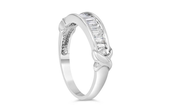 .925 Sterling Silver 1/2 Cttw Baguette Cut Diamond Channel Set X-Station Wedding Ring (H-I Color, I N162-015958R700