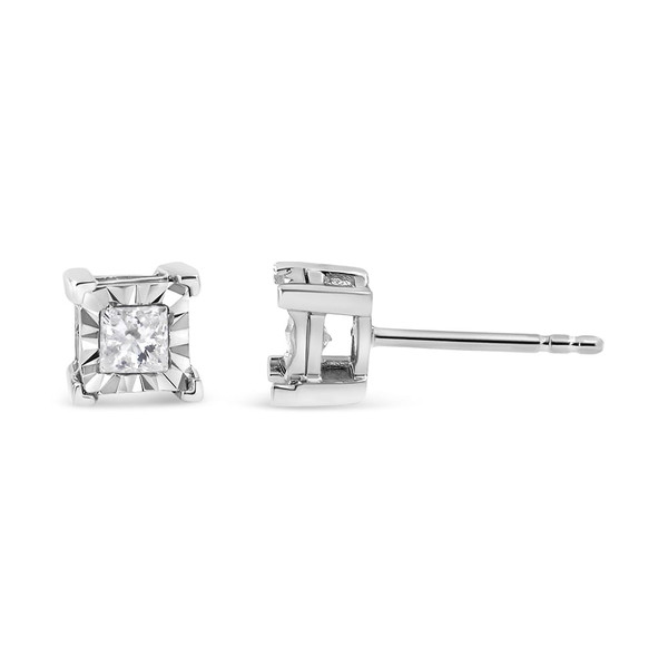 .925 Sterling Silver 1 1/4 Cttw Miracle Set Princess-cut Diamond Solitaire Stud Earrings (H-I Color N162-018694EWDM