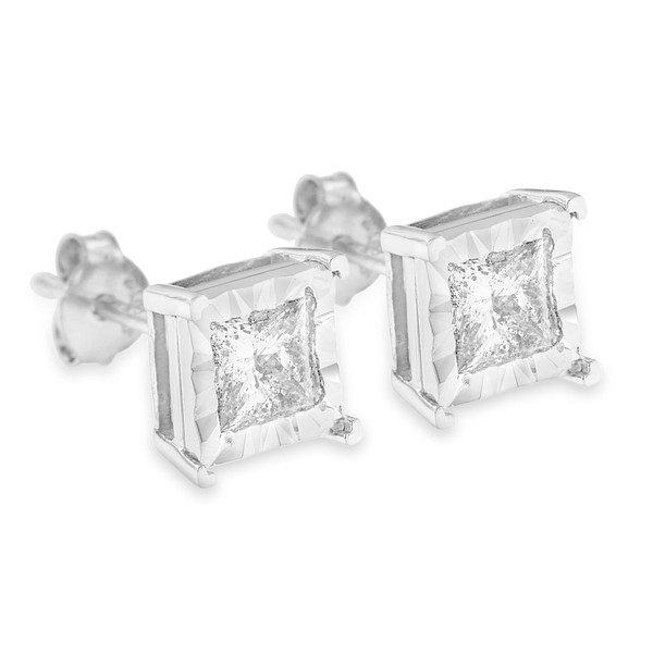 .925 Sterling Silver 1 1/4 Cttw Miracle Set Princess-cut Diamond Solitaire Stud Earrings (H-I Color N162-018694EWDM