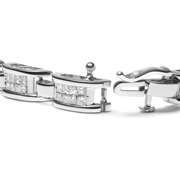 14K White Gold 3.0 Cttw Invisible Set Princess Cut Diamond Link and Buckle 7.25" Tennis Bracelet (I N162-64-8486WDM