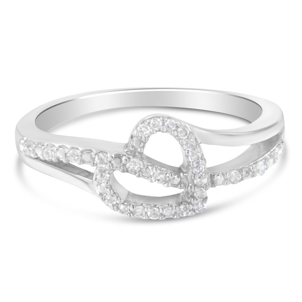 .925 Sterling Silver 1/8 Cttw Diamond Open Heart Leaf Curvy Bypass Accent Fashion or Promise Ring ( N162-015969R800