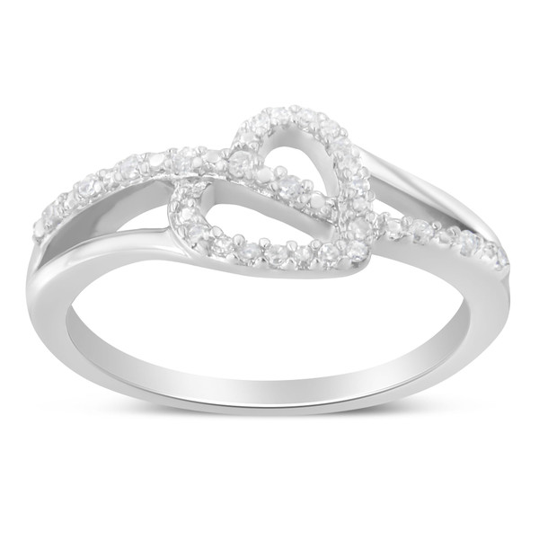 .925 Sterling Silver 1/8 Cttw Diamond Open Heart Leaf Curvy Bypass Accent Fashion or Promise Ring ( N162-015969R800