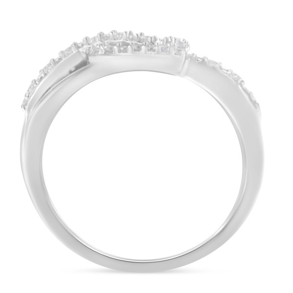 .925 Sterling Silver 1/8 Cttw Diamond Open Heart Leaf Curvy Bypass Accent Fashion or Promise Ring ( N162-015969R800