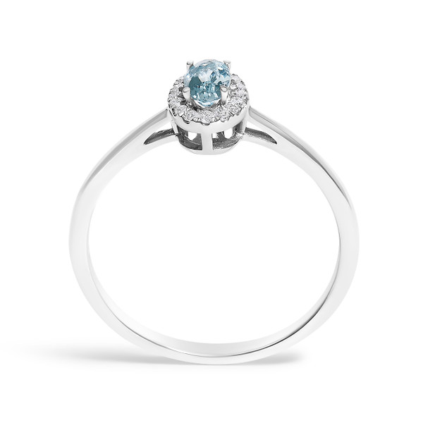 10K White Gold 5X3MM Oval Blue Aquamarine and Diamond Accent Halo Ring (I-J Color, I1-I2 Clarity) - N162-024473R800