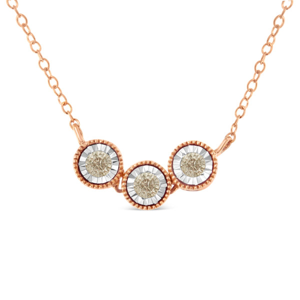 10K Rose and White Gold Plated .925 Sterling Silver 1/4 Cttw Miracle-Set Champagne Diamond Triple C N162-90-2454UCD