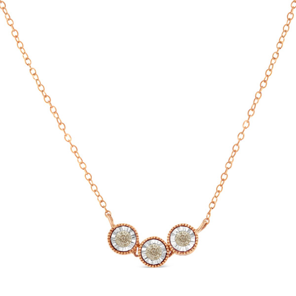 10K Rose and White Gold Plated .925 Sterling Silver 1/4 Cttw Miracle-Set Champagne Diamond Triple C N162-90-2454UCD