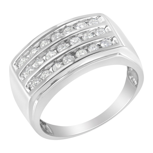 14K White Gold Men's Diamond Channel Set Band Ring (1 cttw, H-I Color, SI2-I1 Clarity) N162-015530R125