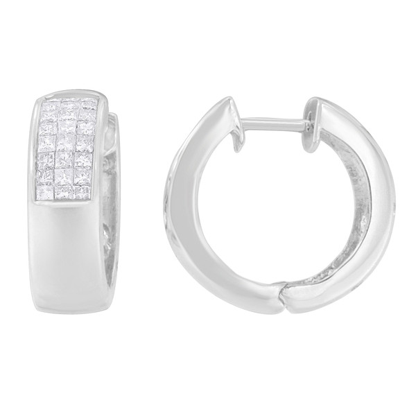 14K White Gold 1 1/8 cttw Princess and Round Cut Diamond Huggie Earrings (H-I, VS1-VS2) N162-74-4656WDM