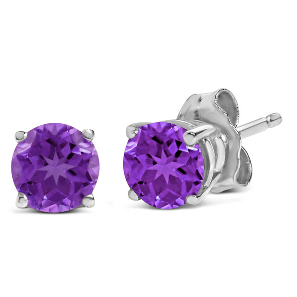 14K White Gold 5X5MM Round Purple Amethyst Solitaire Stud Earrings N162-023671ES19