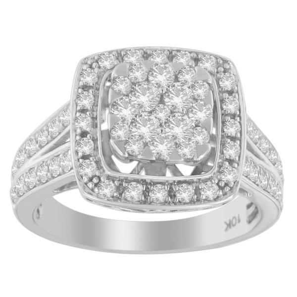 10K White Gold Diamond Cluster Ring (1 Cttw, H-I Color, SI2-I1 Clarity) - Size 6-3/4 N162-015538R675