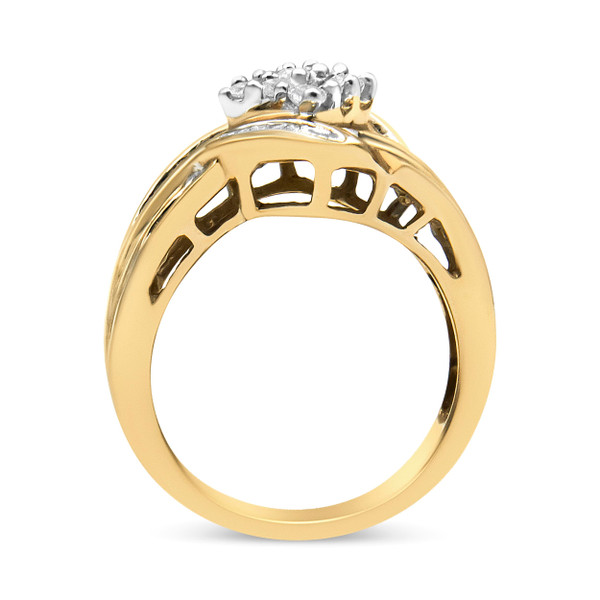 10K Yellow and White Gold 3/4 Cttw Diamond Cluster and Swirl Ring (H-I Color, I1-I2 Clarity) N162-31-3878YDM