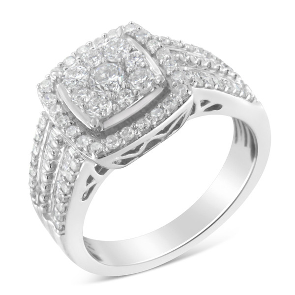 10K White Gold Diamond Cluster Ring (1 Cttw, H-I Color, I1-I2 Clarity) - Size 6-3/4 N162-015549R675