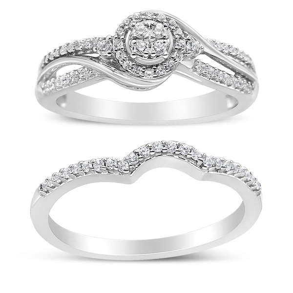 .925 Sterling Silver 1/3 Cttw Composite Diamond Frame Bypass Bridal Set Ring and Band (I-J Color, I N162-021474R110