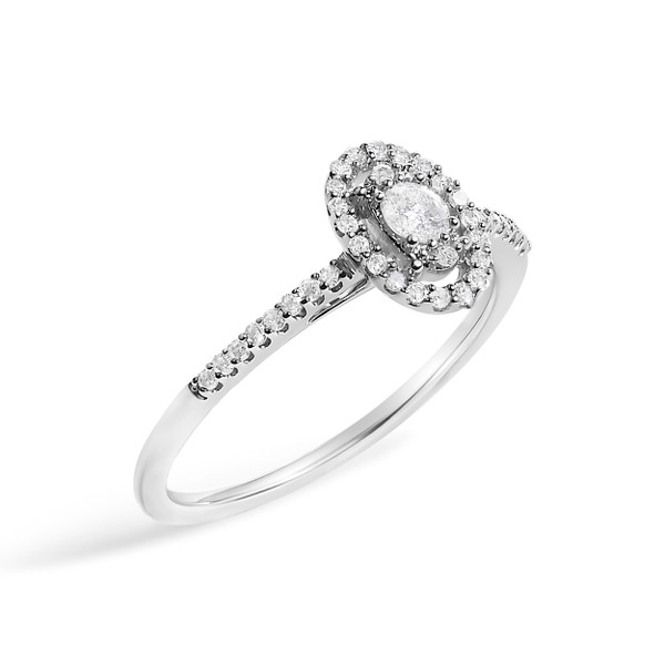 14K White Gold 1/5 Cttw Diamond Oval Shape With Halo Engagement Ring (H-I Color, I1-I2 Clarity) - S N162-022657R700