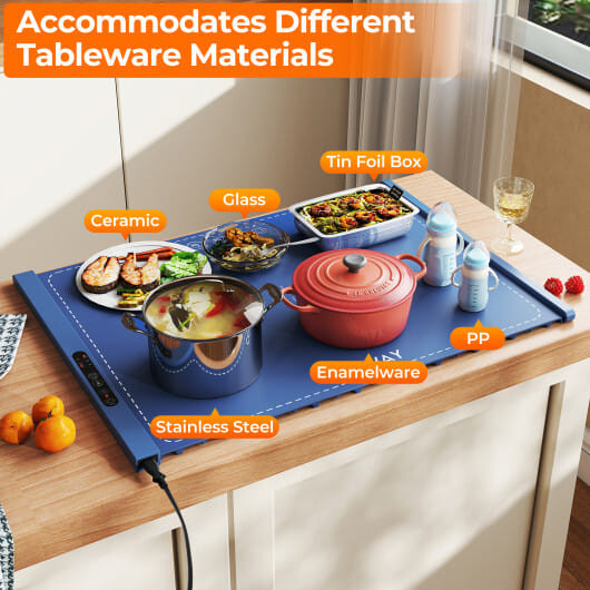 Food Warming Mat Rollable and Portable Electric Warming Tray with Fasting Heating-Blue - Color: Blue D681-ES10519US-BL