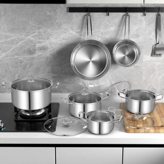 12 Piece Pots and Pans Set with Tempered Glass Lids and Handles B593-KC57456
