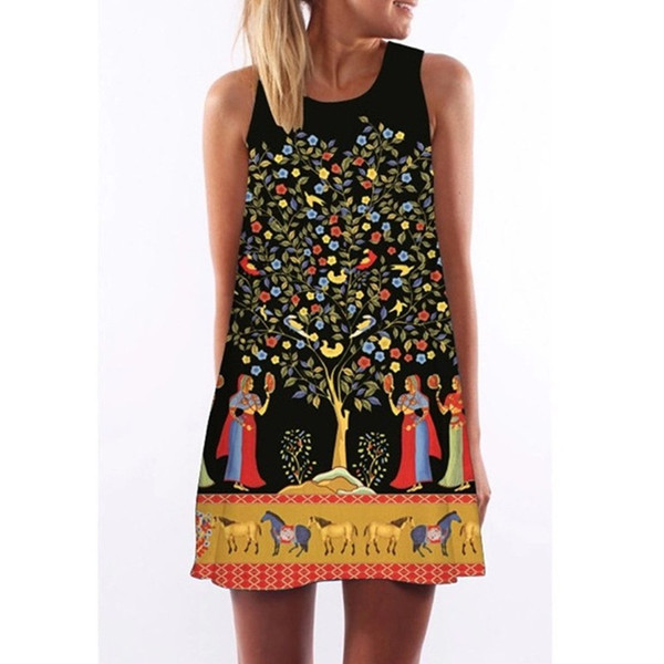 Digital printing a word short skirt round neck loose sleeveless dress Q119-CJNSSYLY01844