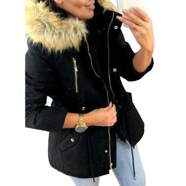 Color: Black, Size: L - 2020 Winter Women's Thick Plush Warm Faux Fur Hooded Coat Long Q119-CJYM119481109IR