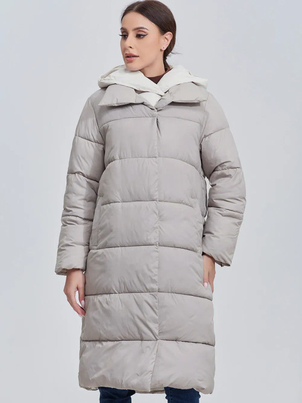 Color: Dark Grey, Size: M - Marwin 2023 Winter Elegant Women's Cotton Coat Stylish Collar Long Warm F640-12000035768327206
