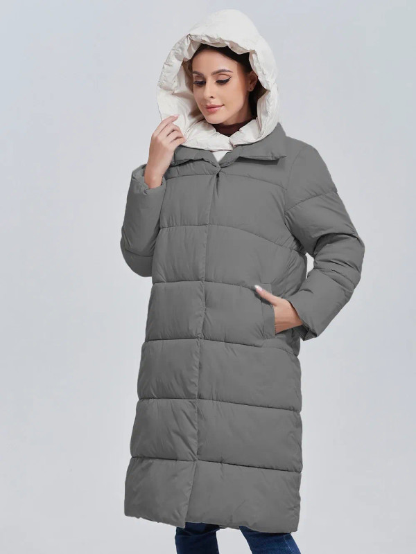 Color: Dark Grey, Size: M - Marwin 2023 Winter Elegant Women's Cotton Coat Stylish Collar Long Warm F640-12000035768327206