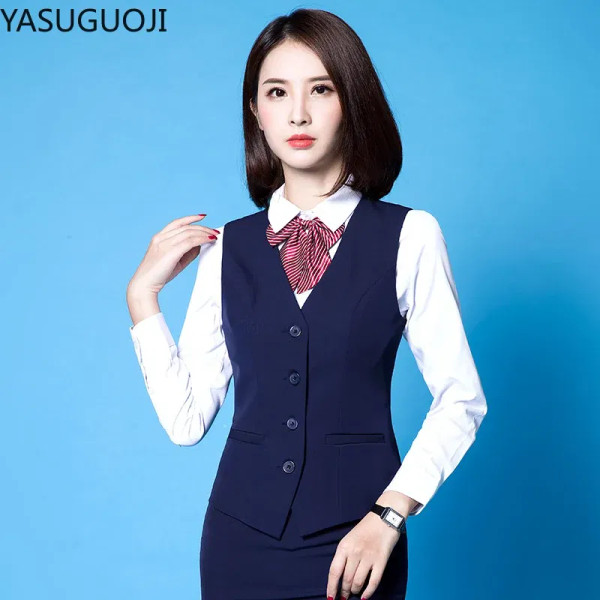 Color: SKY BLUE, Size: XXL - YASUGUOJI New Fashion Business Slim Fit Women Vest OL V Neck Formal Of F640-12000030096572815