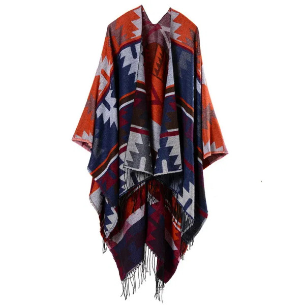 Color: Navy Blue, Size: One Size - European American Popular Tassel Thickened Cashmere Like Nationa F640-12000028439532175