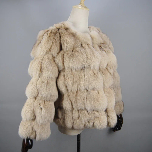 Color: Beige, Size: XXL - 2025 New Style Real Fur Coat 100% Natural Fur Jacket Female Winter Warm L F640-12000034266142811