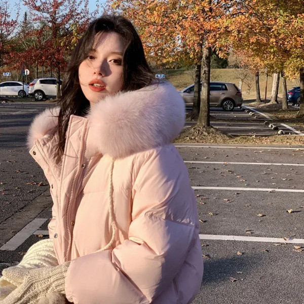 Color: Blue, Size: S - Short Loose Coat 2024 Winter New Fashion White Duck Down Coat for Women Down F640-12000040420395061