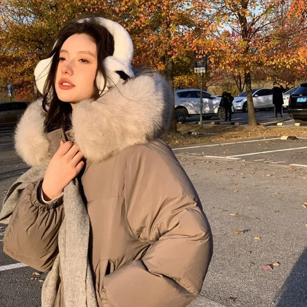 Color: Blue, Size: S - Short Loose Coat 2024 Winter New Fashion White Duck Down Coat for Women Down F640-12000040420395061