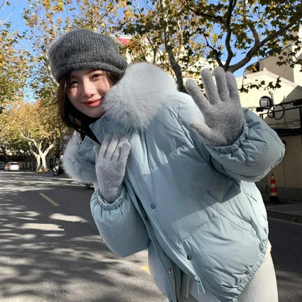 Color: Blue, Size: S - Short Loose Coat 2024 Winter New Fashion White Duck Down Coat for Women Down F640-12000040420395061
