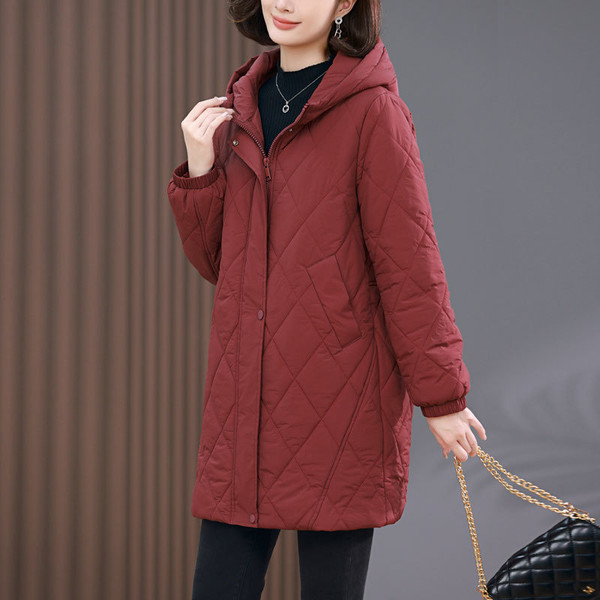 Color: Red, Size: 3XL - Mid-length Loose Cotton-padded Thick Coat Q119-CJJK258477515OL