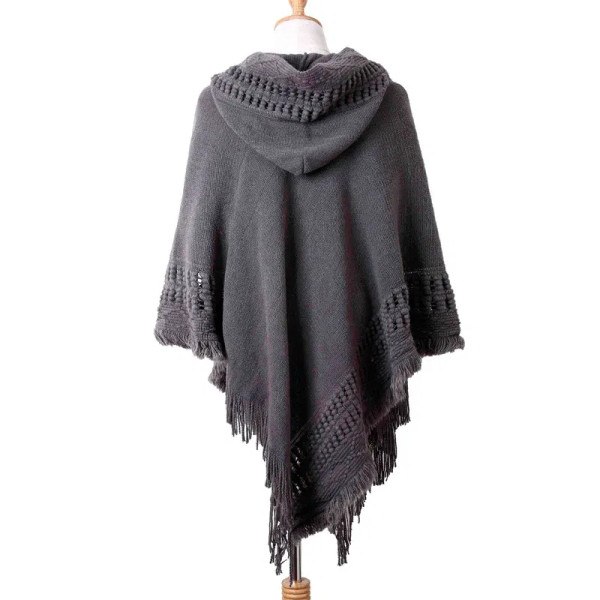Color: Beige, Size: One Size - New Women Ladies Tassel Cape Coat Fringe Poncho Oblique Stripe Coat  F640-12000044268071679