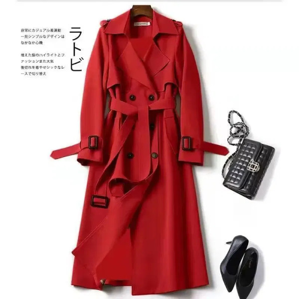 Color: Pink, Size: XL - Autumn Winter Long Sleeve Trench Coat For Women 2024 Fashion Loose Office L F640-12000040873021524