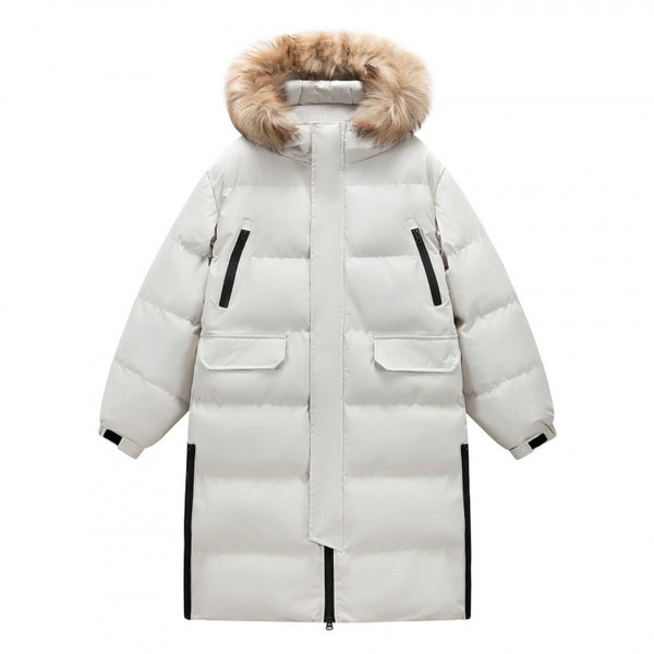 Color: White D017, Size: M - Women's Mid-length And Long Winter Coat With A Thickened Fur Collar Q119-CJPK263634708HS